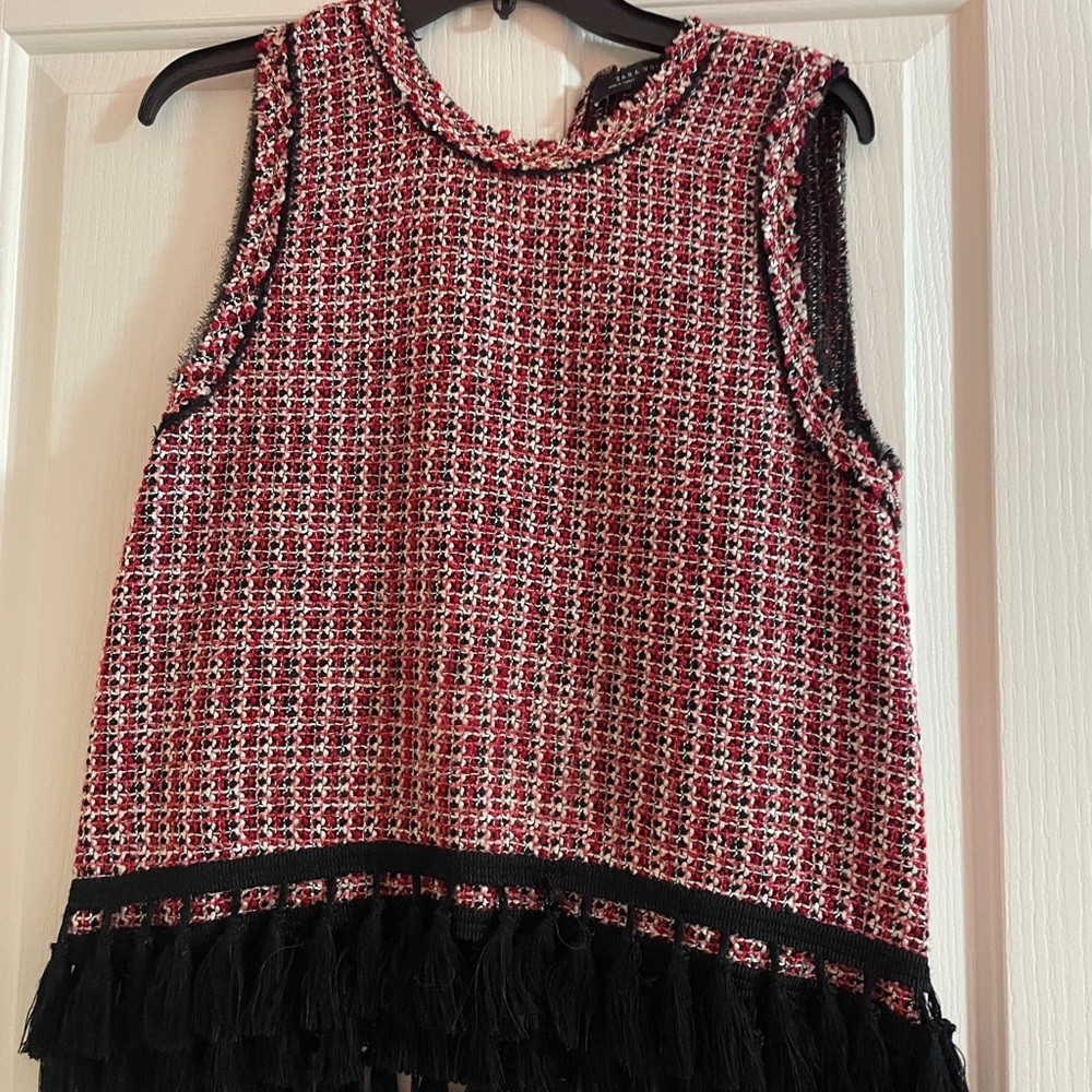 Zara red and black top with fringe